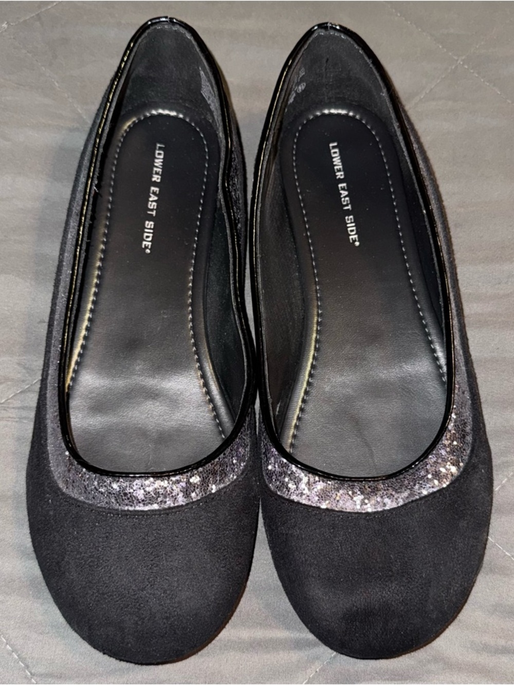 LOWER EAST SIDE Black Ballet Flats with Glitter Accent, Size 8.5 *NWOT*